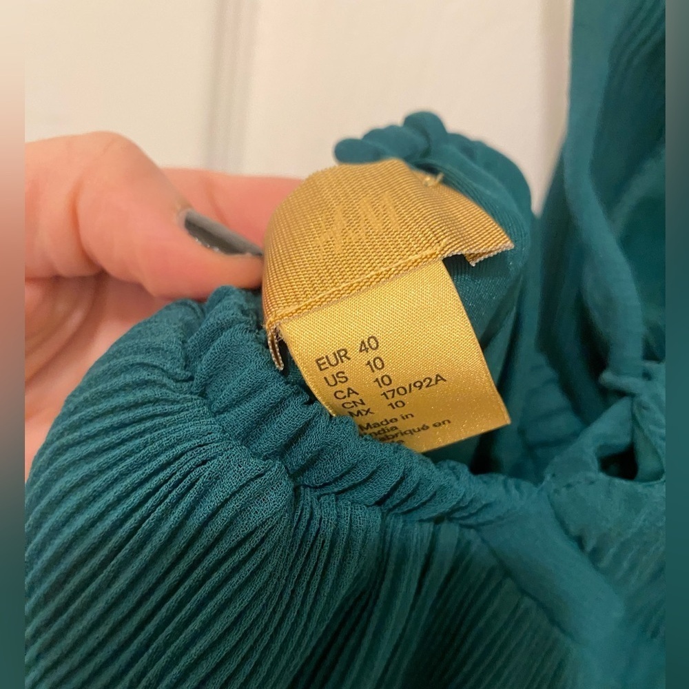 H&M Emerald Green Chiffon Pleated Halter Mini Dress - Picture 7 of 7